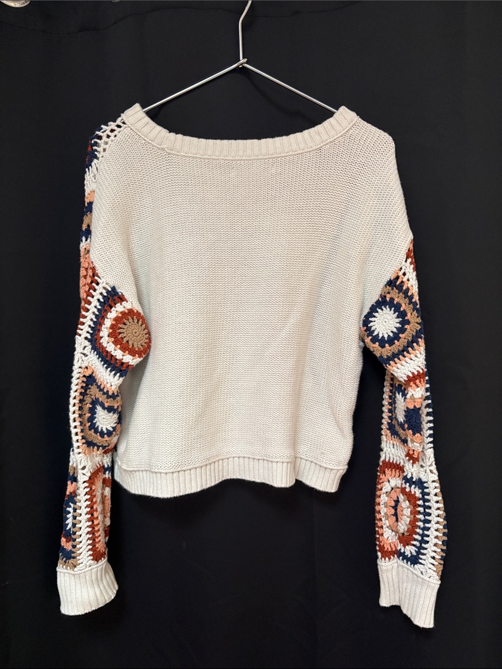 American Eagle Outfitters Crochet Square Pullover - Cream, Navy & Rust - Picture 2 of 3